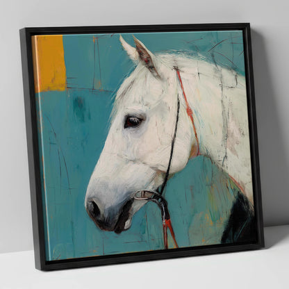 Alabaster Study in Teal horse portrait canvas wall art in black frame