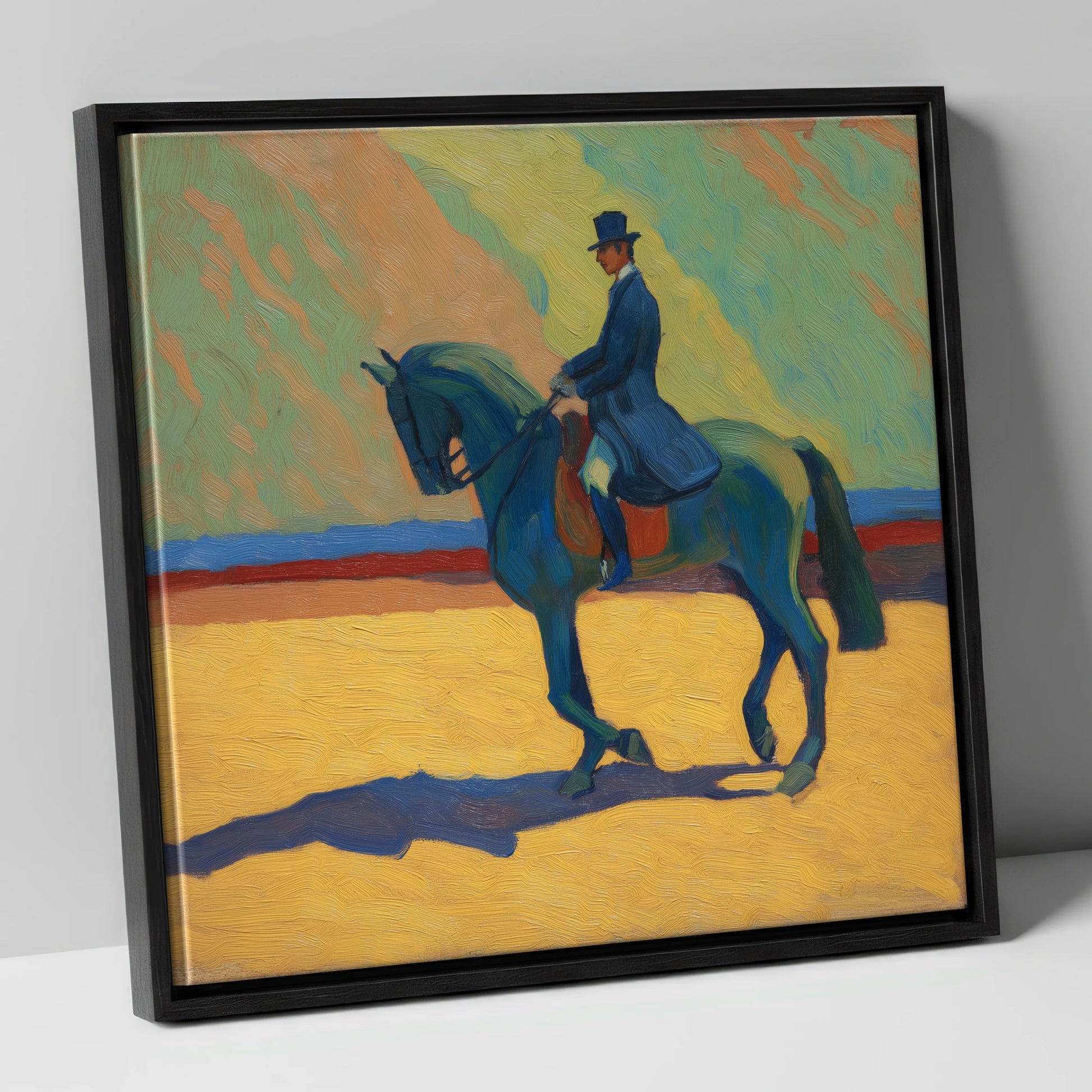Vivid Dressage Silhouette dressage horse canvas wall art in black frame