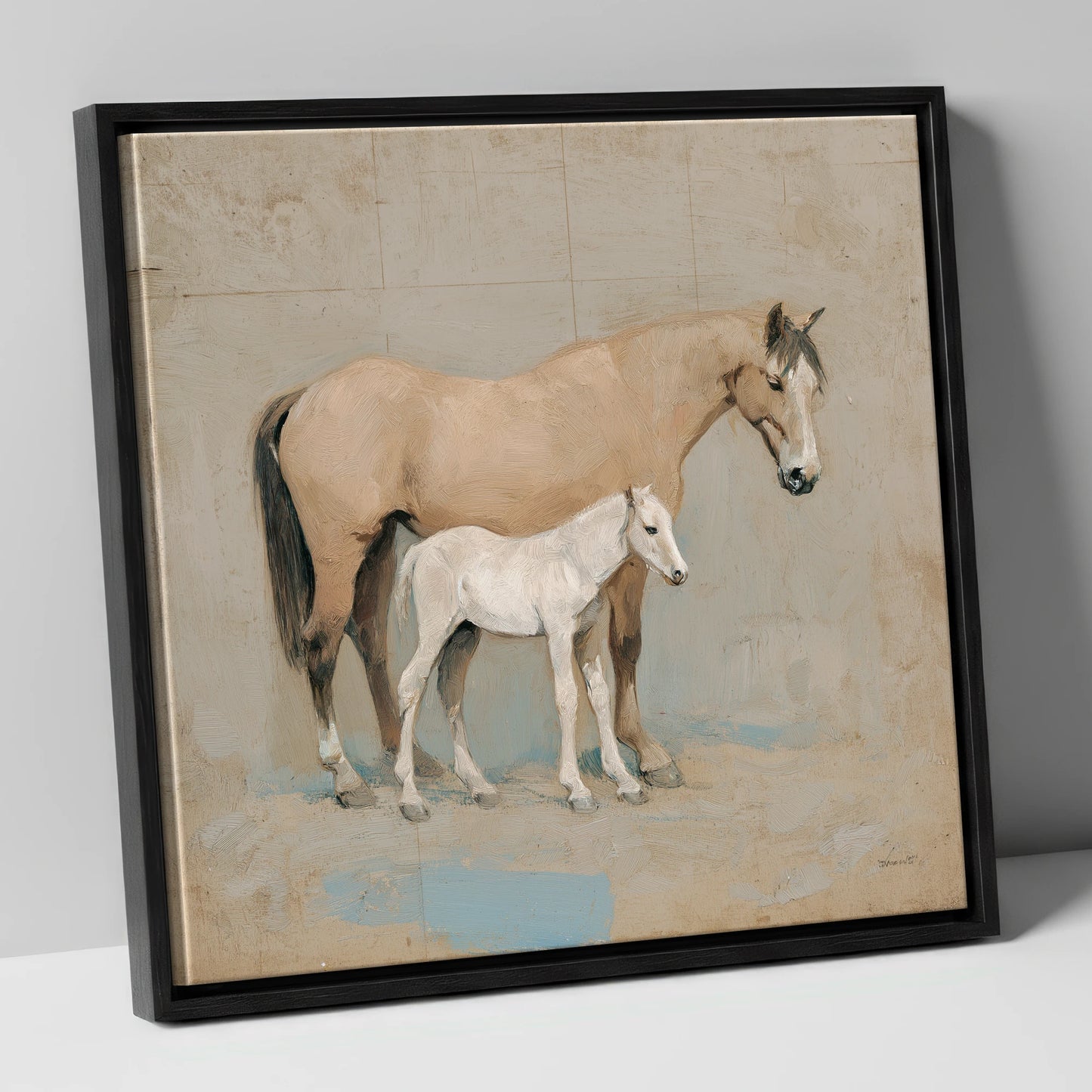 A Quiet Bond mare & foal canvas wall art in black frame