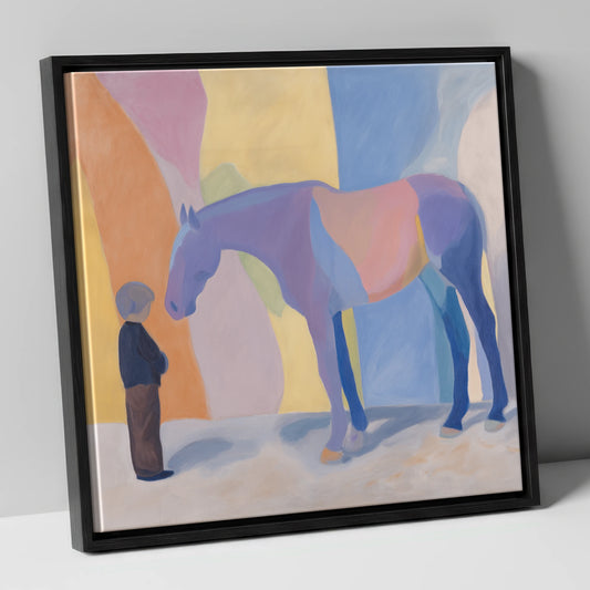 Shared Silence horse & rider canvas wall art in black frame