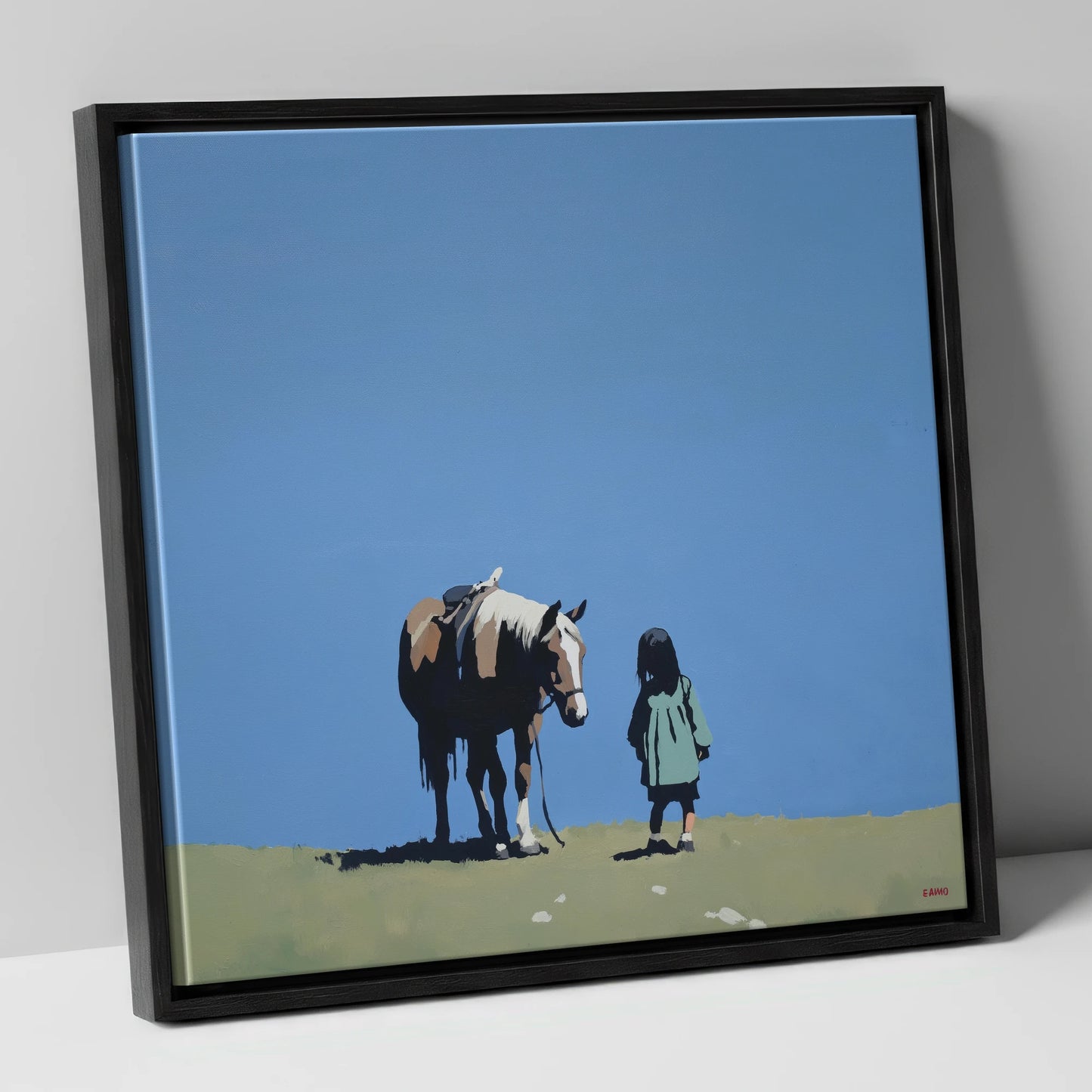 A Quiet Understanding horse & rider canvas wall art in black frame
