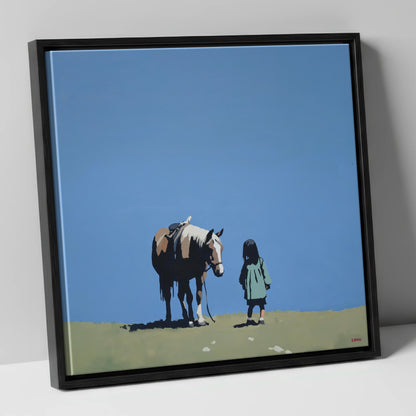 A Quiet Understanding horse & rider canvas wall art in black frame