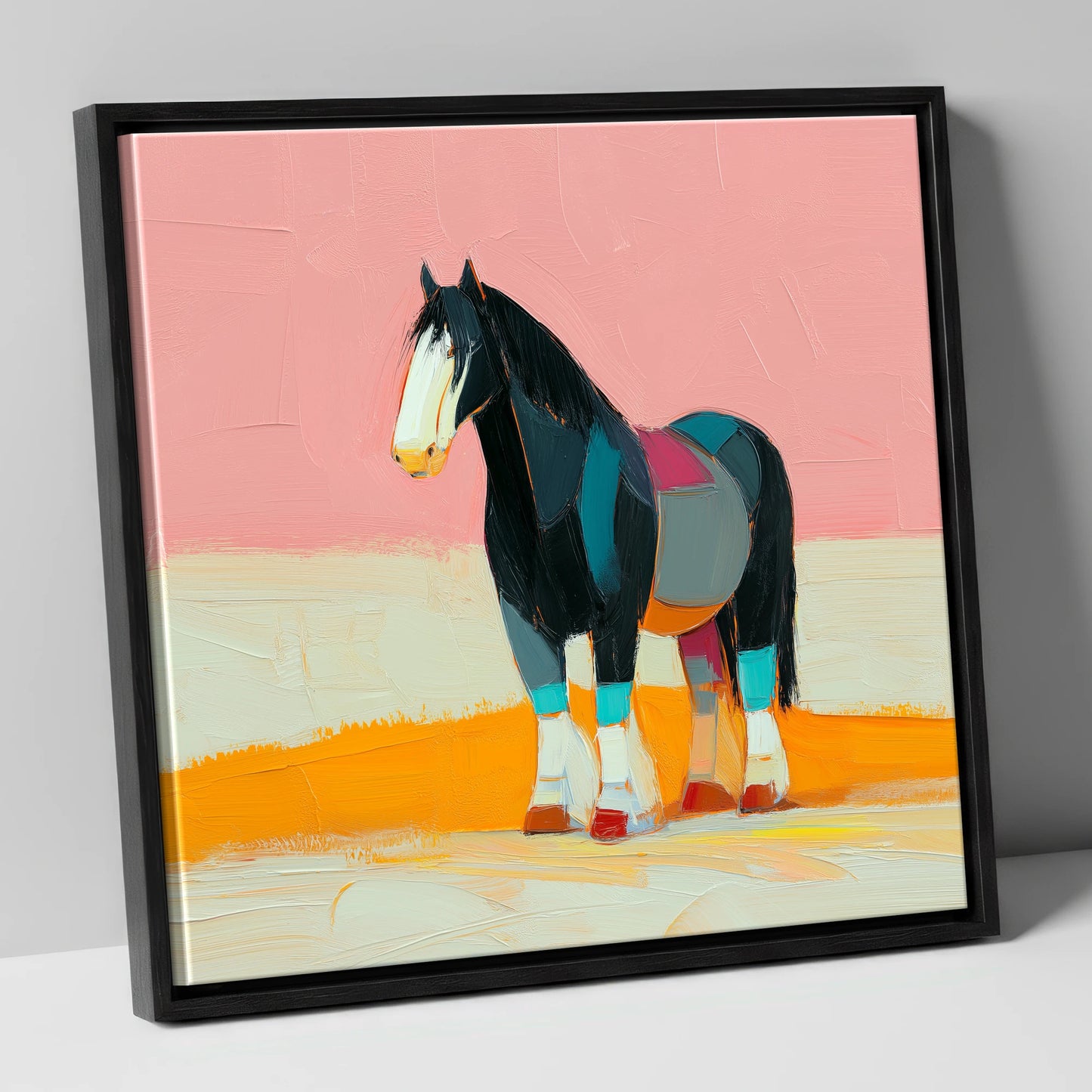 Vibrant Heavy Horse Profile working horse canvas wall art in black frame