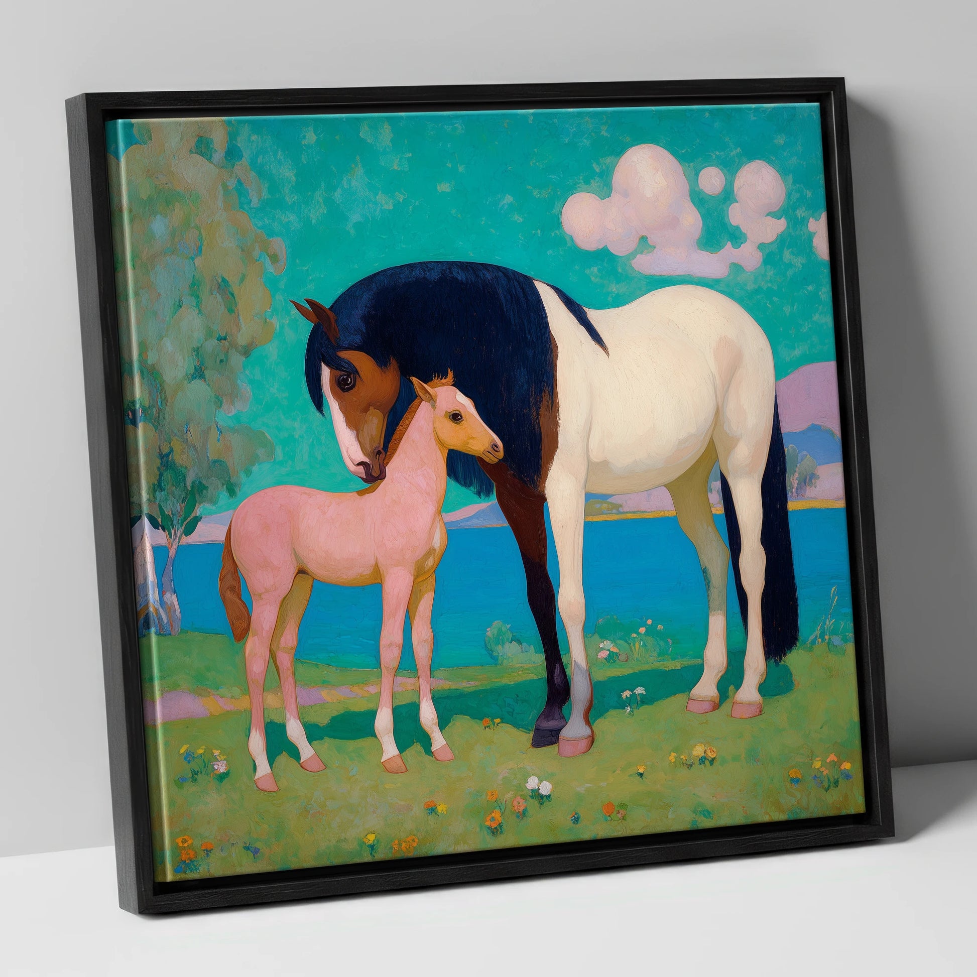 Dreamscape Mare and Foal mare & foal canvas wall art in black frame