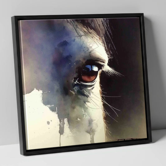 Indigo Gaze horse portrait canvas wall art in black frame