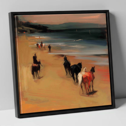 Twilight Coastal Hack horse landscape canvas wall art in black frame