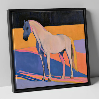 Colour Block Abstract Grey Horse horse breed canvas wall art in black frame