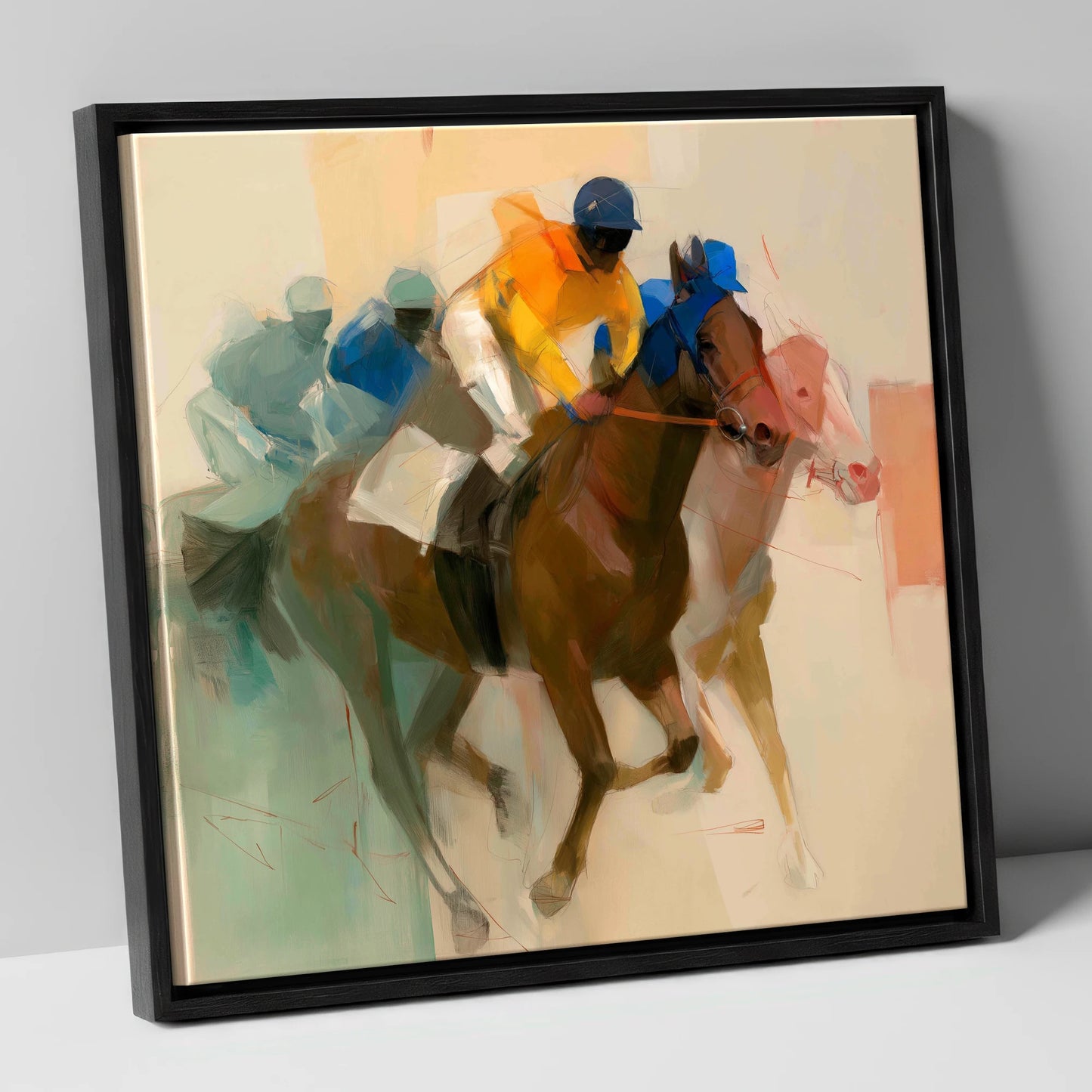 Breakaway Pace racing horse canvas wall art in black frame