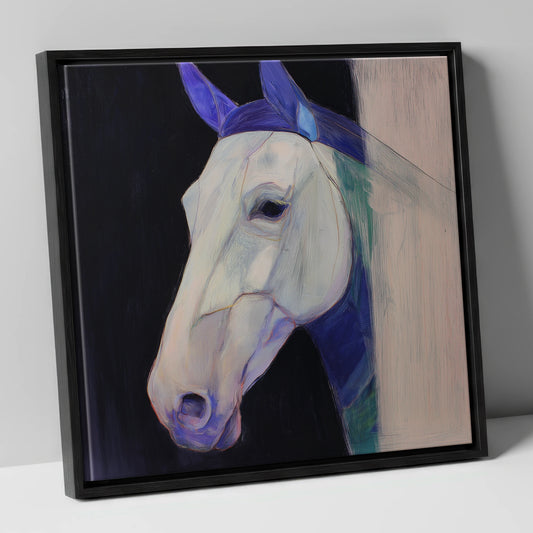 Echoes of Indigo horse portrait canvas wall art in black frame