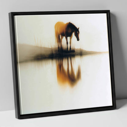 Amber Mist Reflection horse landscape canvas wall art in black frame