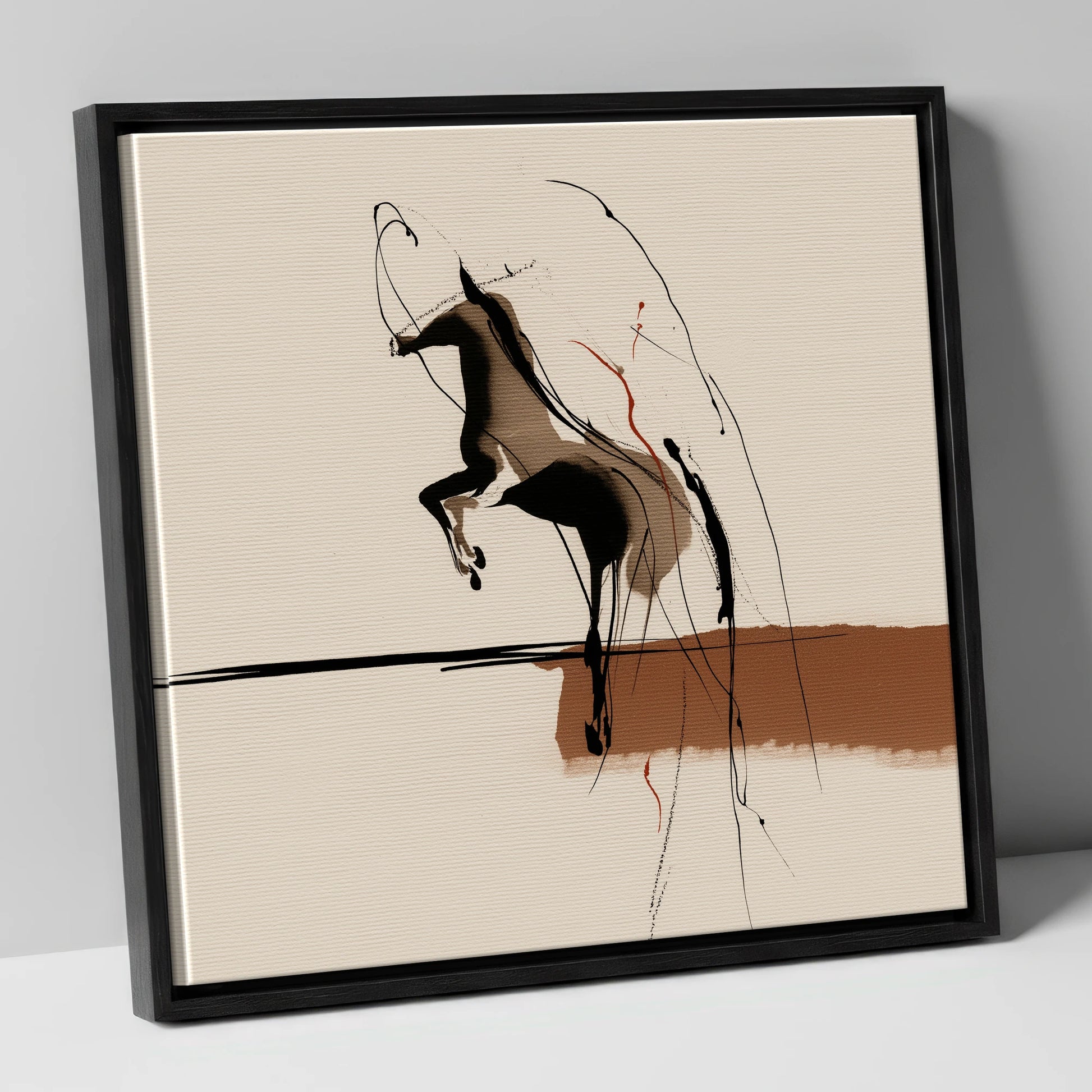Untamed Sepia Silhouette horse portrait canvas wall art in black frame