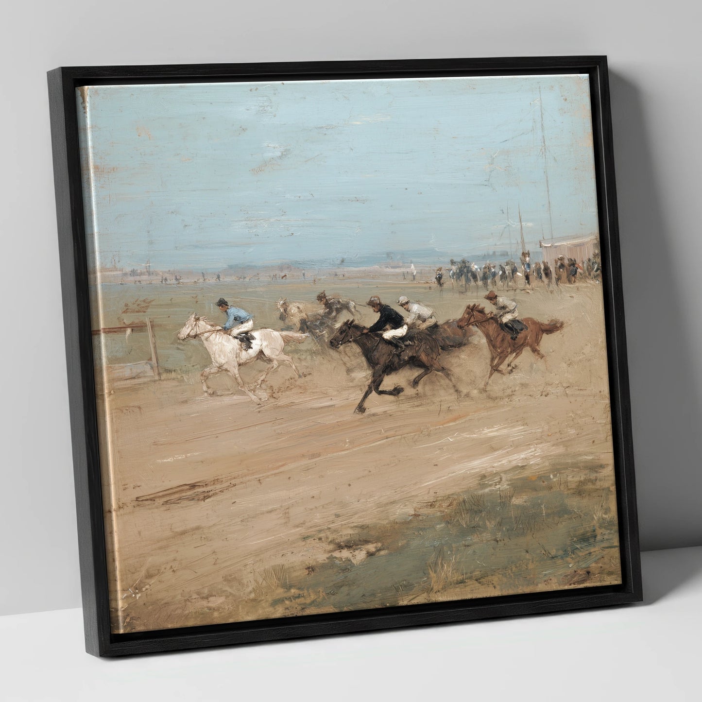 The Final Furlong racing horse canvas wall art in black frame