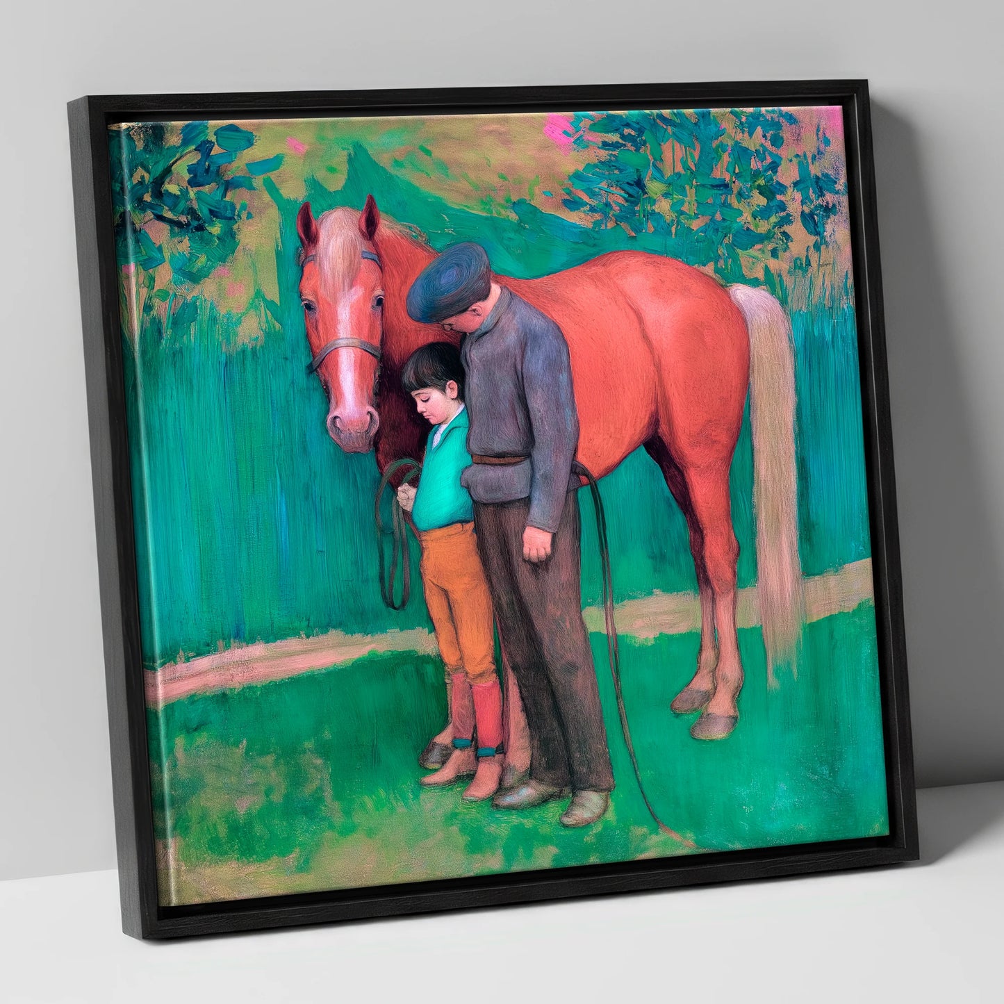 A Quiet Connection horse & rider canvas wall art in black frame