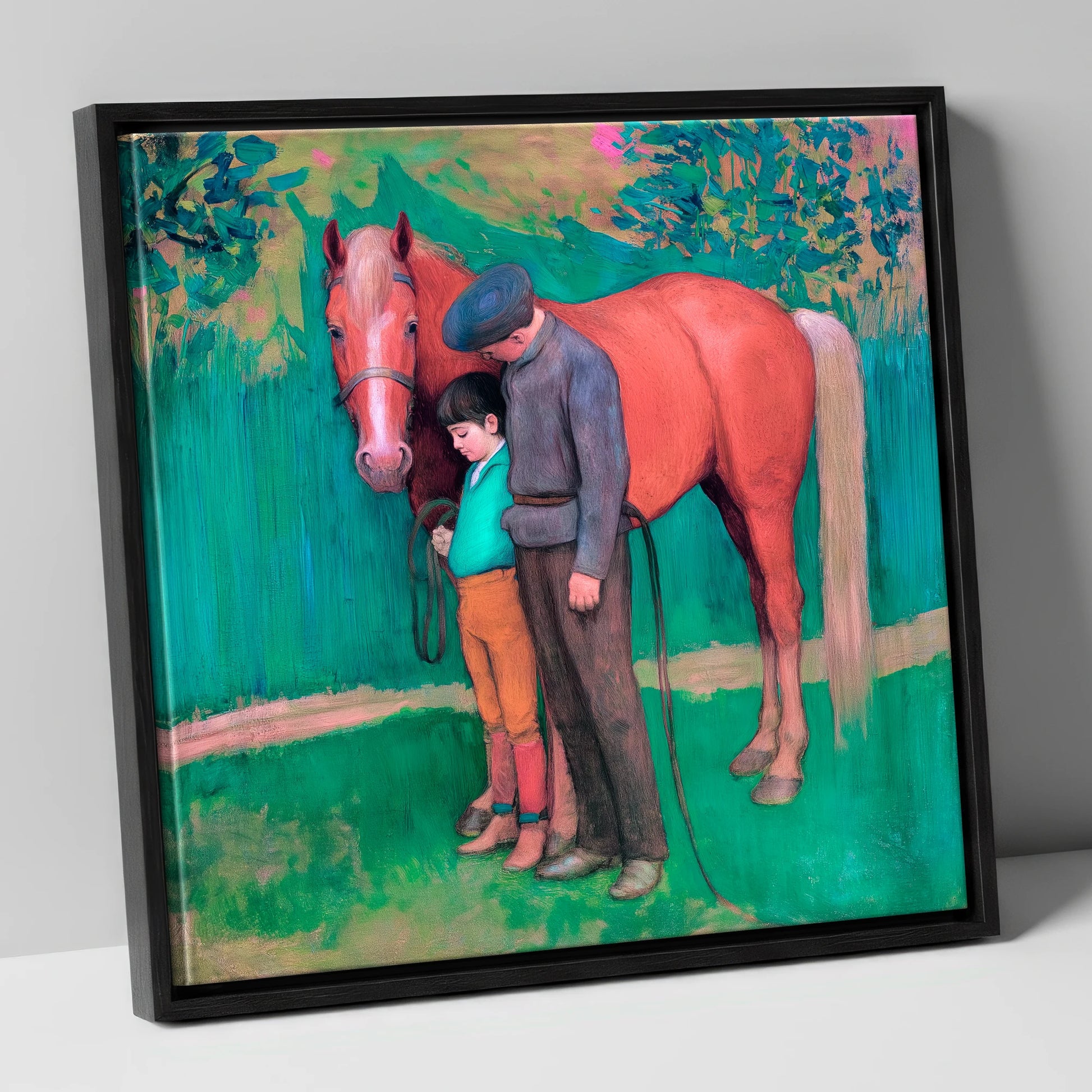 A Quiet Connection horse & rider canvas wall art in black frame