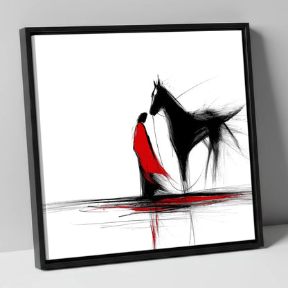 Crimson Connection horse & rider canvas wall art in black frame