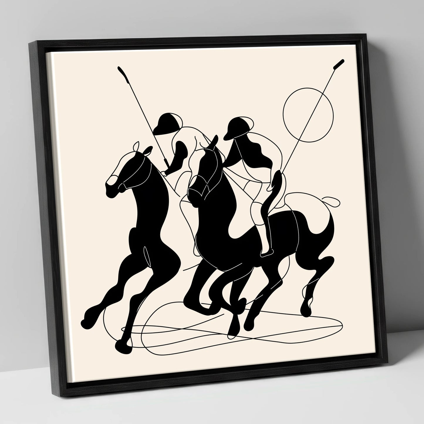 High Goal Dynamics polo horse canvas wall art in black frame