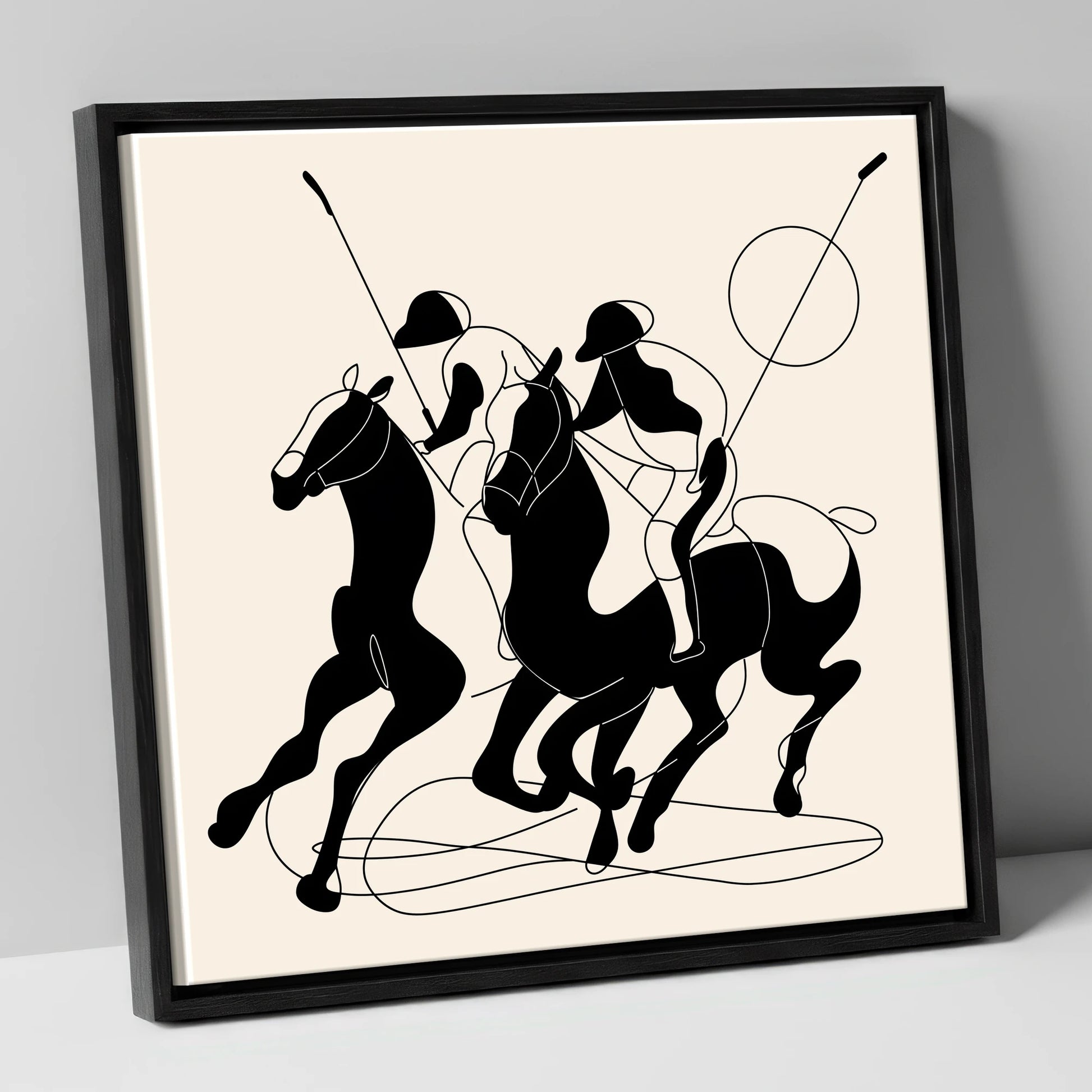 High Goal Dynamics polo horse canvas wall art in black frame