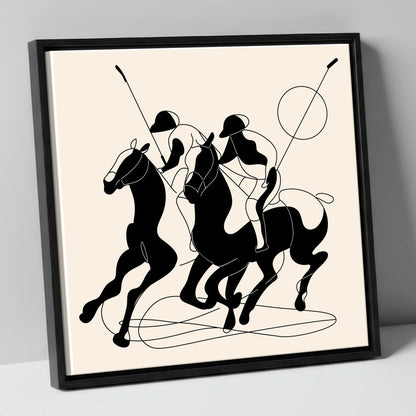 High Goal Dynamics polo horse canvas wall art in black frame