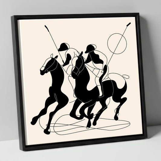 High Goal Dynamics polo horse canvas wall art in black frame