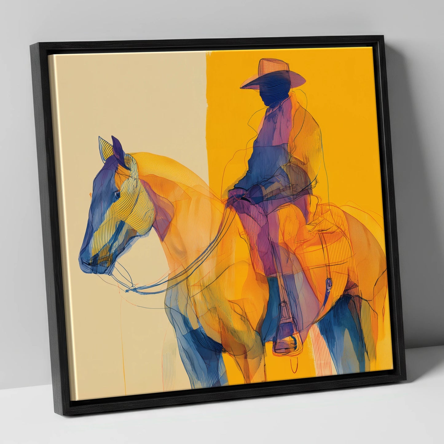 Vivid Western Contours western horse canvas wall art in black frame