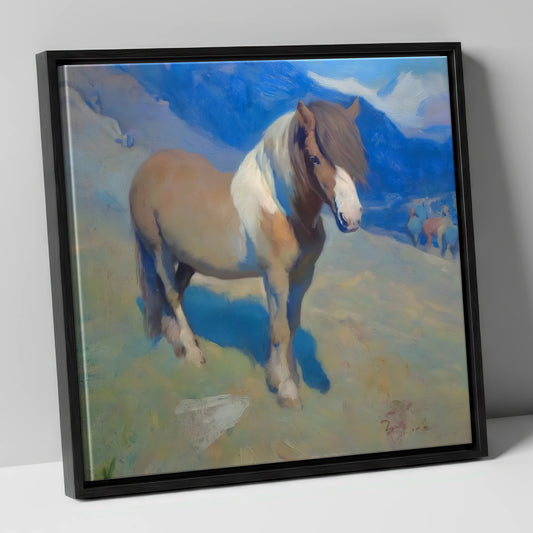 Highland Sentinel horse breed canvas wall art in black frame