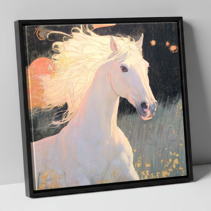 Celestial Grey horse portrait canvas wall art in black frame