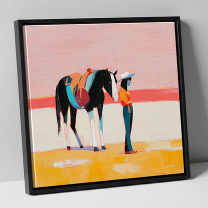 Painted Desert Rider western horse canvas wall art in black frame