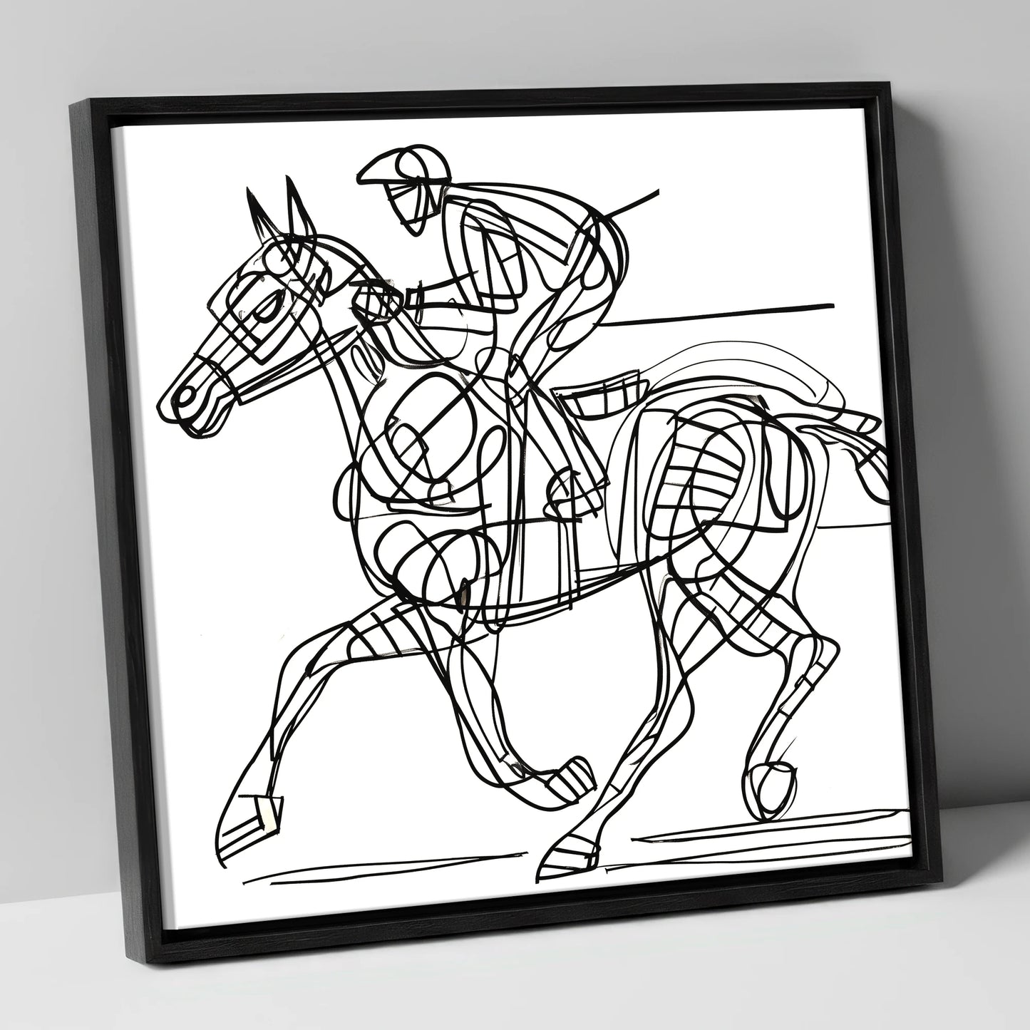 Linear Racing Form racing horse canvas wall art in black frame