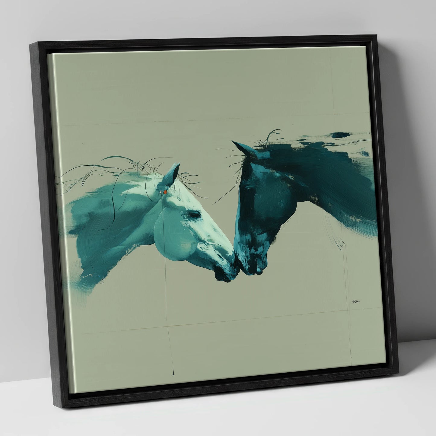 Kindred Spirits horse portrait canvas wall art in black frame