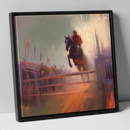 The Final Fence show jumping horse canvas wall art in black frame