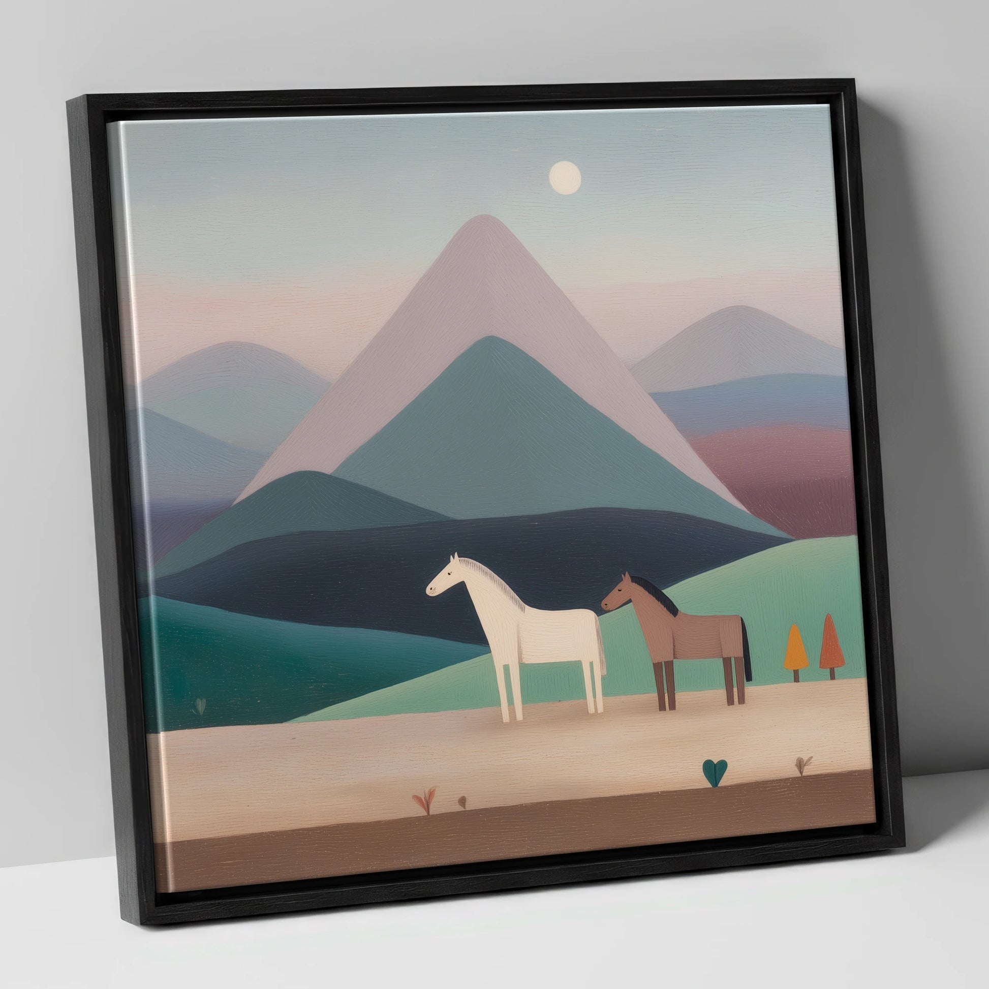 Tranquil Valley Companions horse landscape canvas wall art in black frame