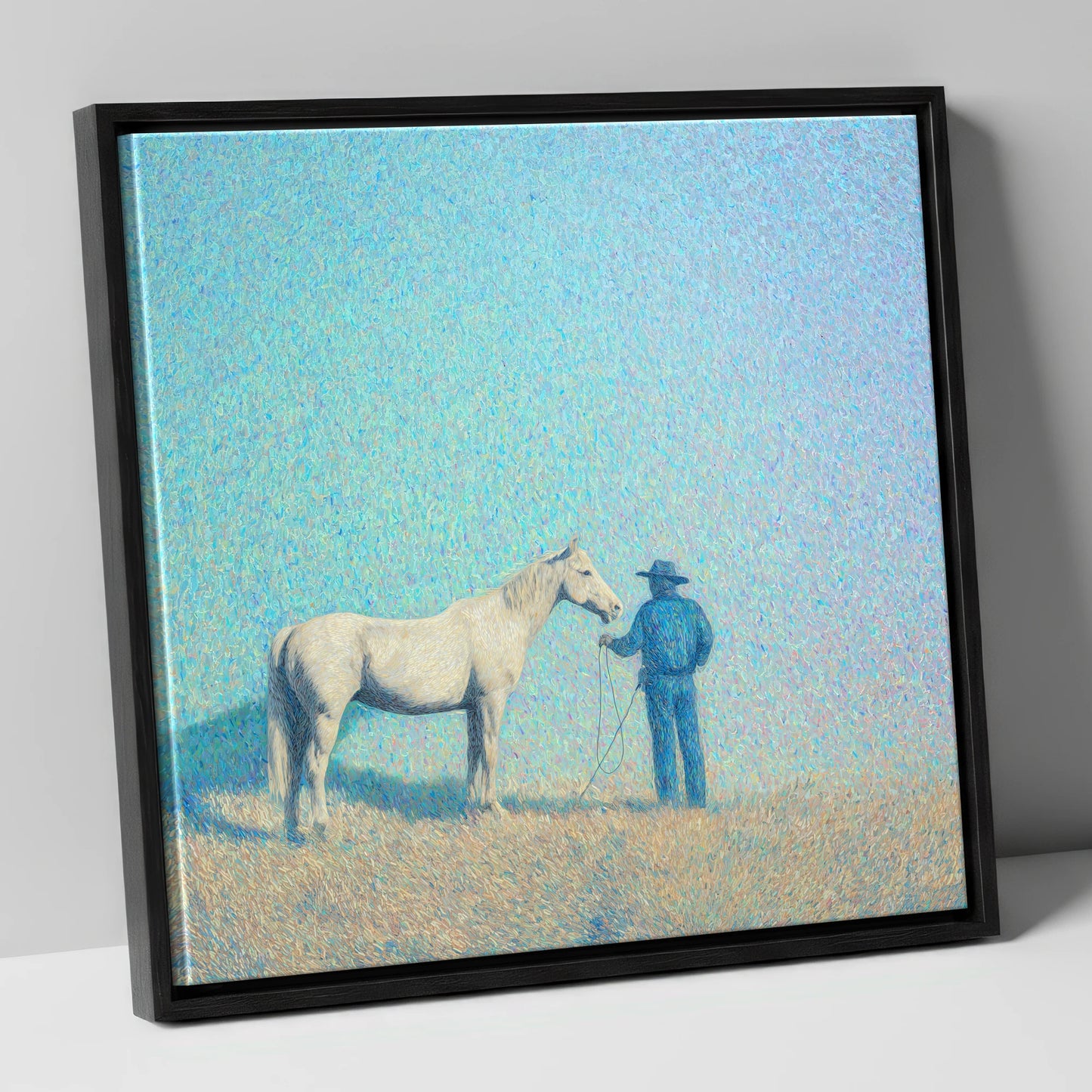 The Quiet Plains western horse canvas wall art in black frame