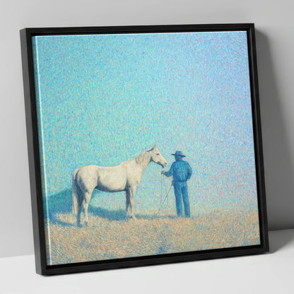 The Quiet Plains western horse canvas wall art in black frame