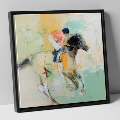 The Driving Finish racing horse canvas wall art in black frame