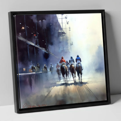 Towards the Post racing horse canvas wall art in black frame