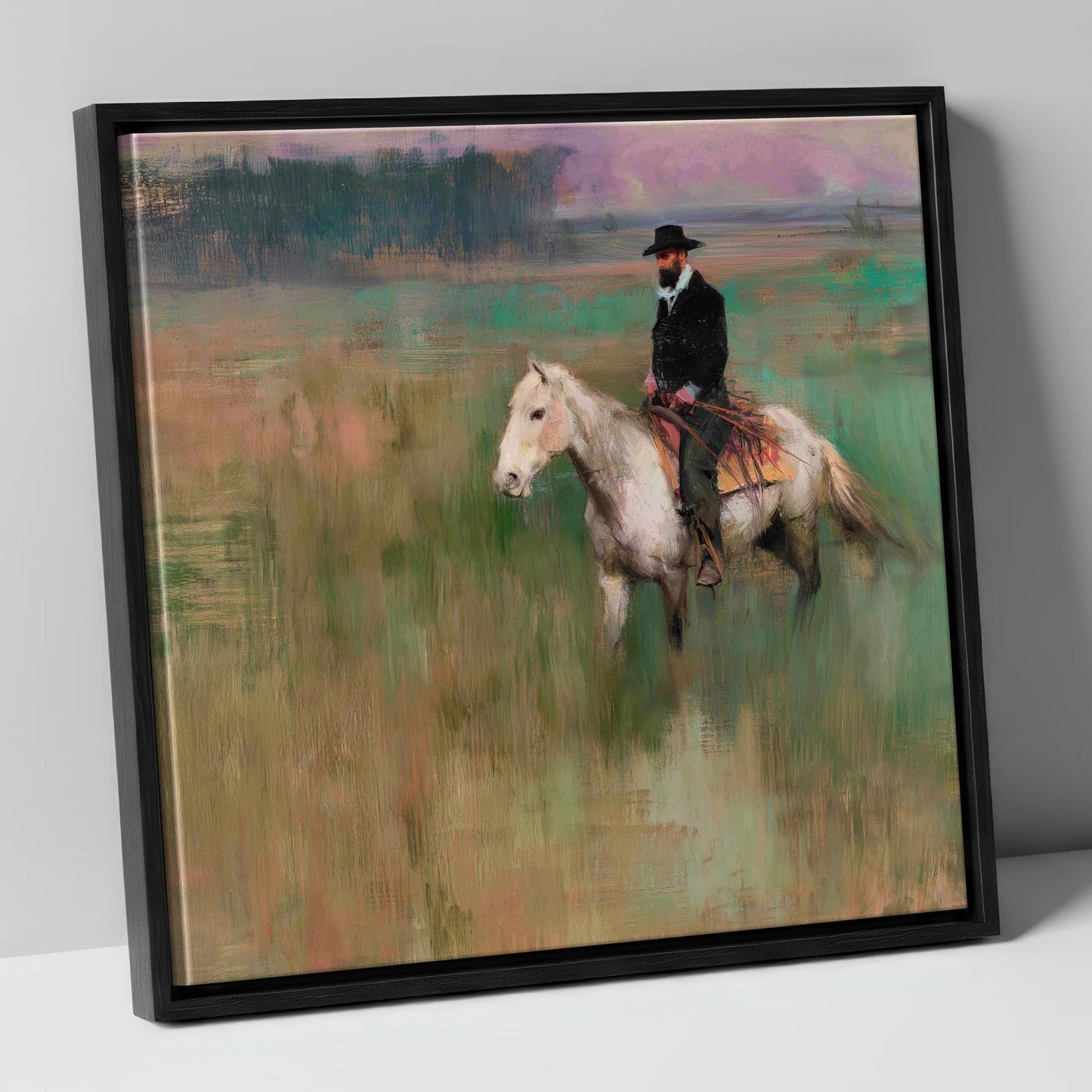 The Quiet Trail western horse canvas wall art in black frame
