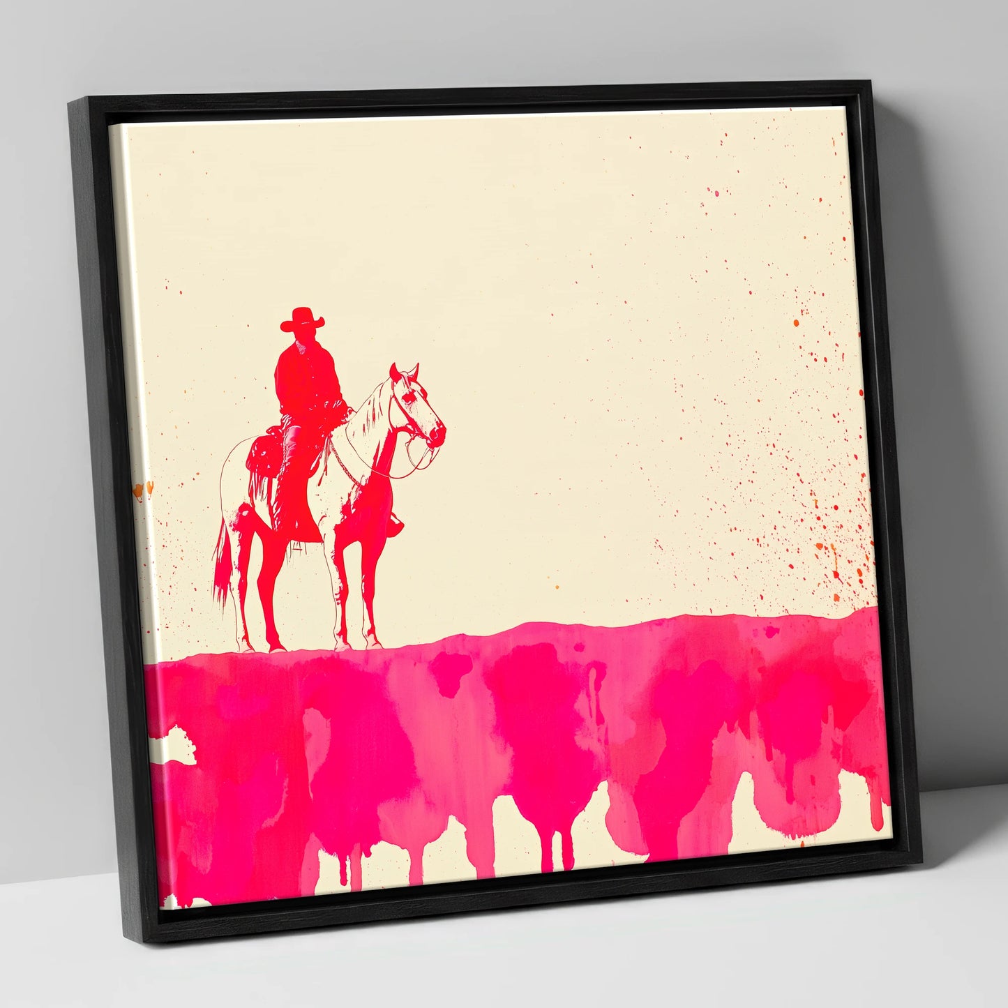 Crimson Frontier western horse canvas wall art in black frame