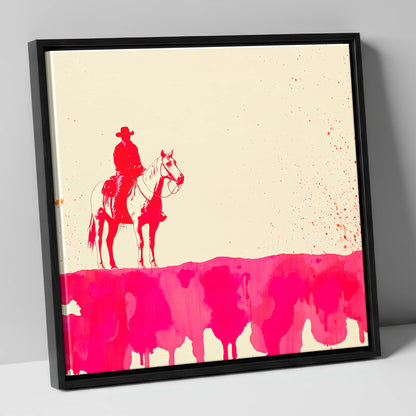 Crimson Frontier western horse canvas wall art in black frame
