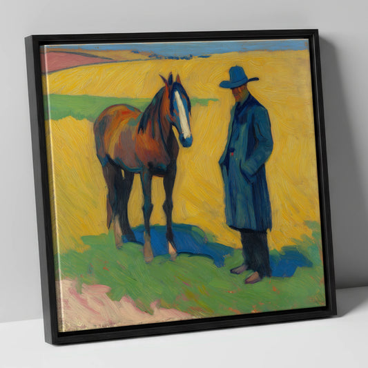 Quiet Western Companions western horse canvas wall art in black frame