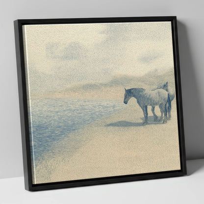 Coastal Companions horse landscape canvas wall art in black frame