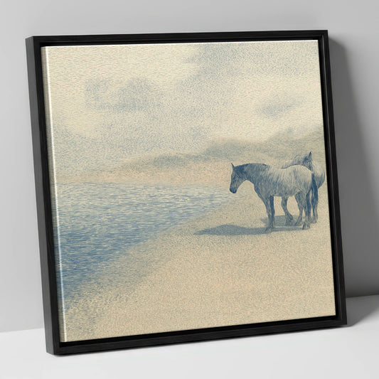 Coastal Companions horse landscape canvas wall art in black frame