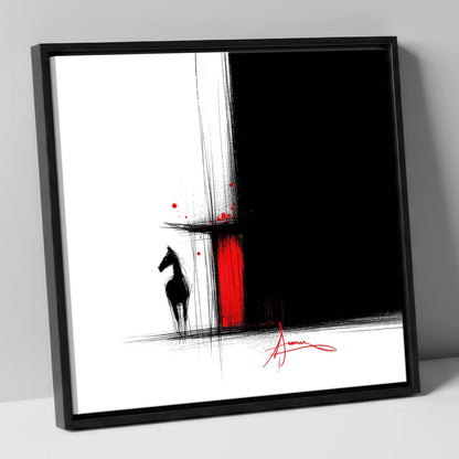 Crimson Stable Door horse stable canvas wall art in black frame