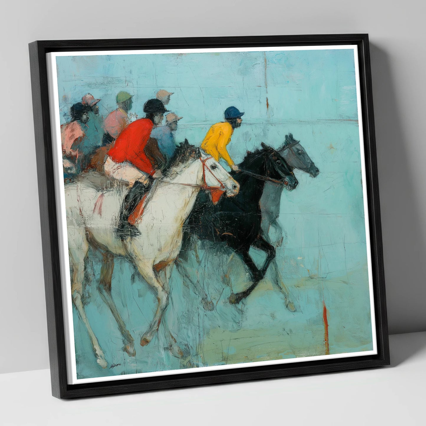 The Inside Rail racing horse canvas wall art in black frame