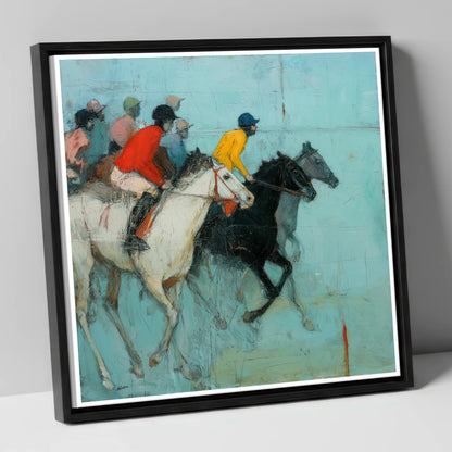 The Inside Rail racing horse canvas wall art in black frame