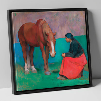 The Silent Dialogue horse & rider canvas wall art in black frame