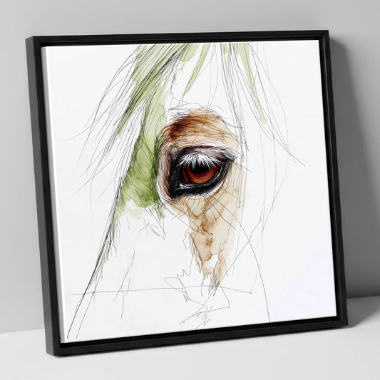 The Amber Gaze horse portrait canvas wall art in black frame