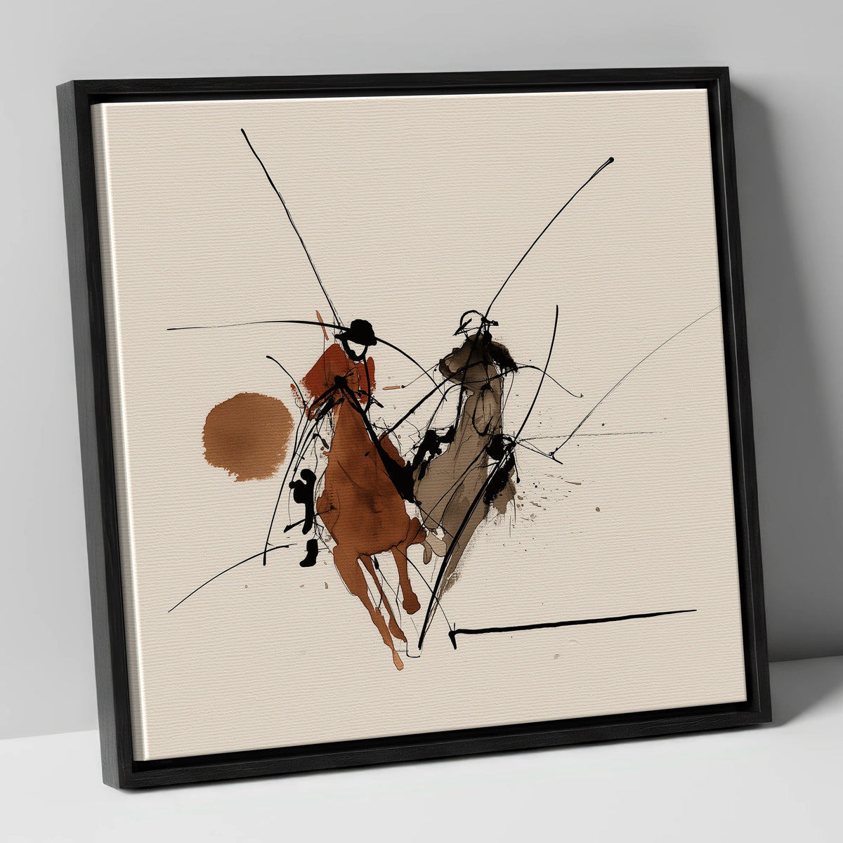 Abstract Polo Horses in Sepia polo horse canvas wall art in black frame