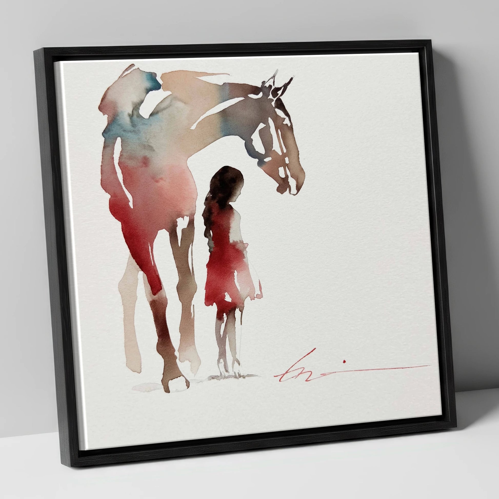 Silent Bond horse & rider canvas wall art in black frame