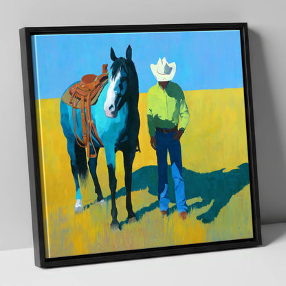 Vibrant High Plains Companion western horse canvas wall art in black frame