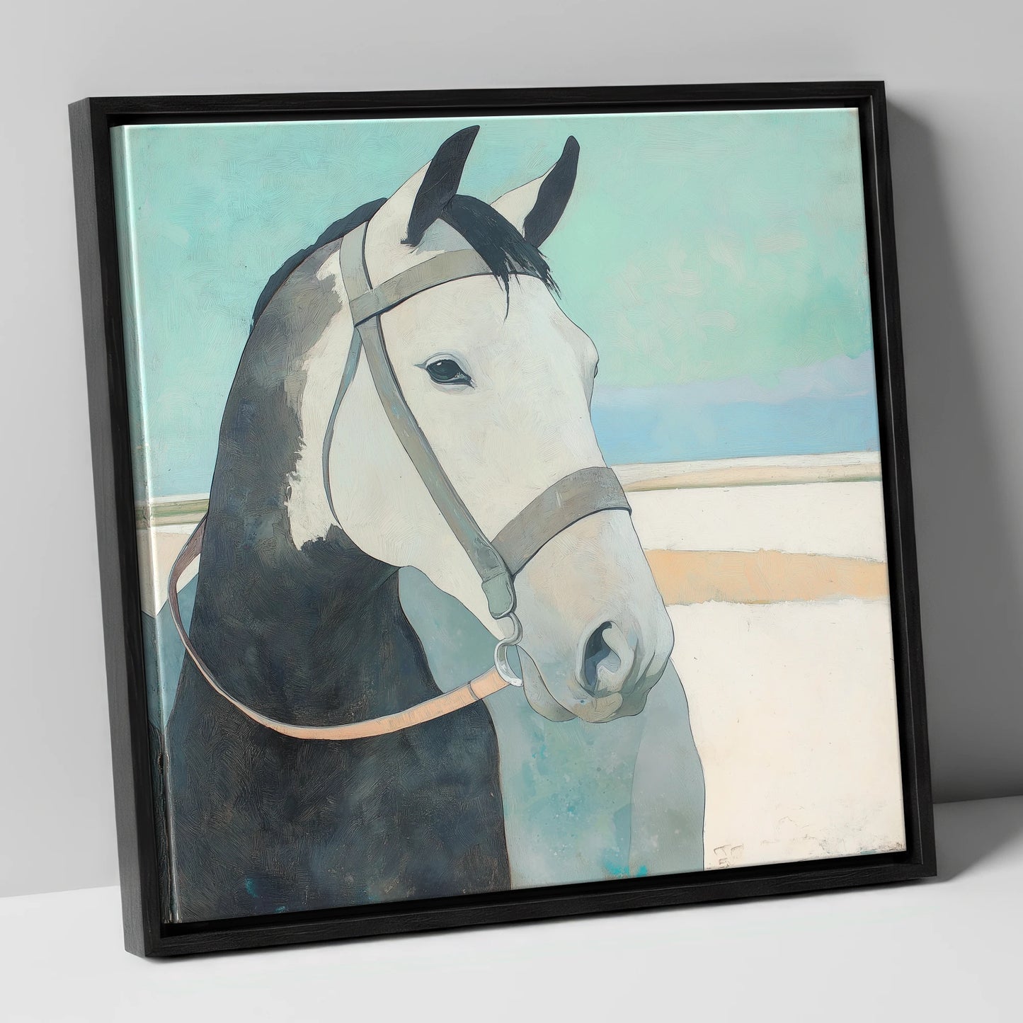 Modern Working Grey working horse canvas wall art in black frame